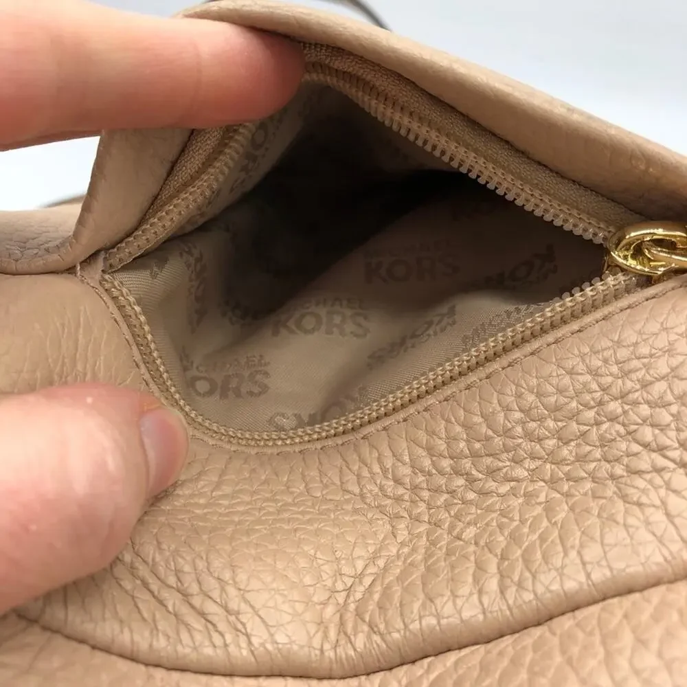 Michael Kors Blush Tan Leather Crossbody Handbag Purse Gold Hardware Bag